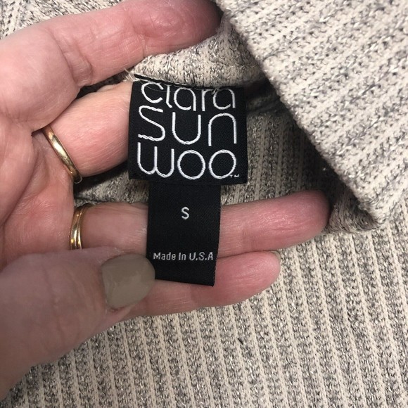 Clara Sun Woo Tan Knit Turtleneck Split Open Shoulder Neck Sweater Size S - Picture 6 of 11